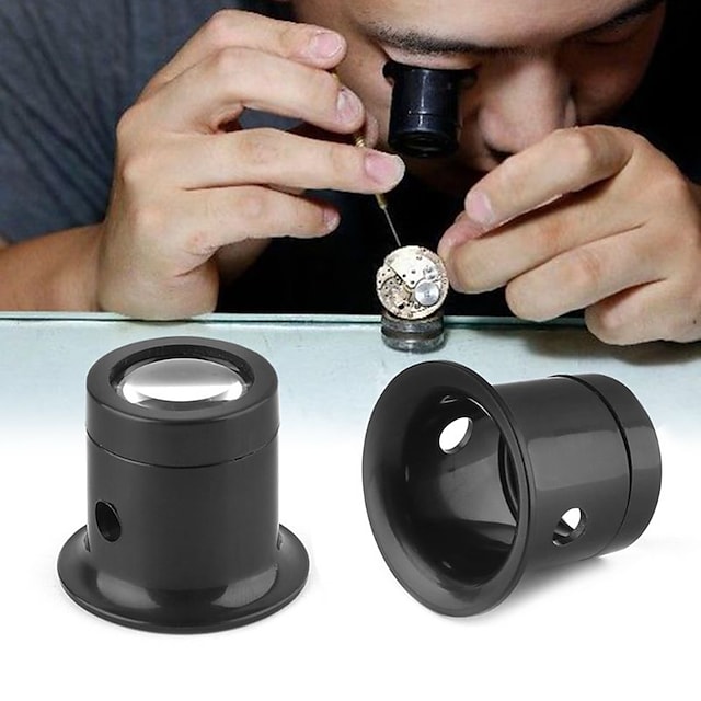 2pcs Monocular Glass Magnifier Watch Jewelry Repair Tools Black Magnifying Glass #8706778