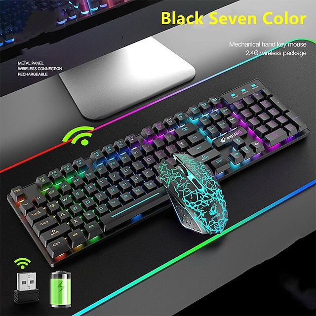 Wireless Recharging Keyboard Computer Mouse Gamer Sets and Mouse Set Protable LED Backlit Keyboard 2400DPI Mouse Gamer Kit For Laptop Desktop Computer #8746137