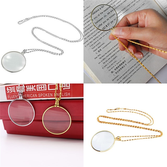 5X Jewelry Magnifier Lens Shaped Earrings Magnifier Chain Monocle Necklace Long Chain for Library, Reading, Zooming, Jewelry, Crafts Needlework #8706779