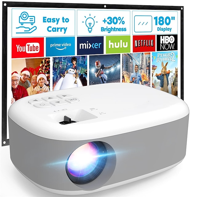 HD Mini Projector Brightness Projector 1080P Full HD Supported Portable Projector Compatible with Smartphone/Tablet TV Stick PS4 & X-Box PC HDMI USB #8999506