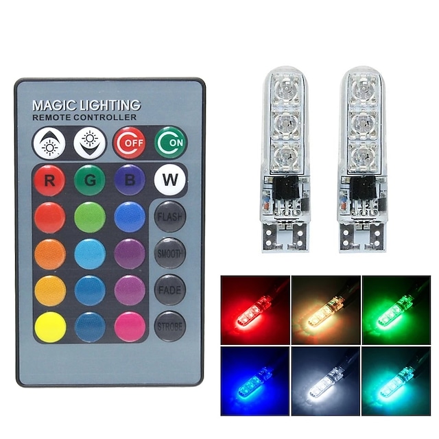 2pcs/set T10 w5w RGB LED Bulb 6SMD 5050 canbus 194 168 Car With Remote Controller Flash/Strobe Reading Wedge Light Clearance lights #8622236