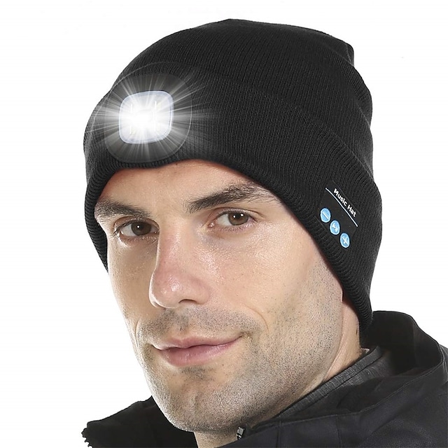 Sleep Headphones Wireless Bluetooth Beanie Hat with Light LED Cap with Headphones Built-in Stereo Speakers & Mic Tech Gift for Men Women Dad #8943259