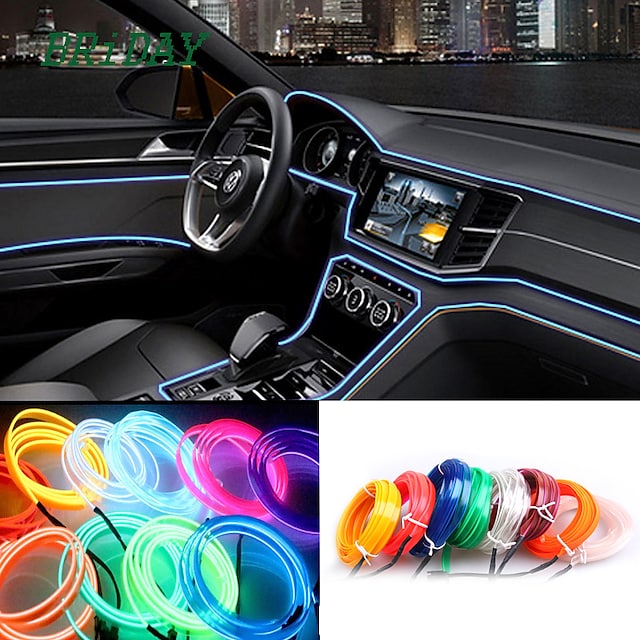 Neon Light El Wire for Automotive Car Interior Decoration Flexible Car Interior Lighting LED Strip Garland Wire Rope Tube Line Neon Light With Cigarette Drive controller 8 colors 12v (5M/15FT, Blue) #7875205