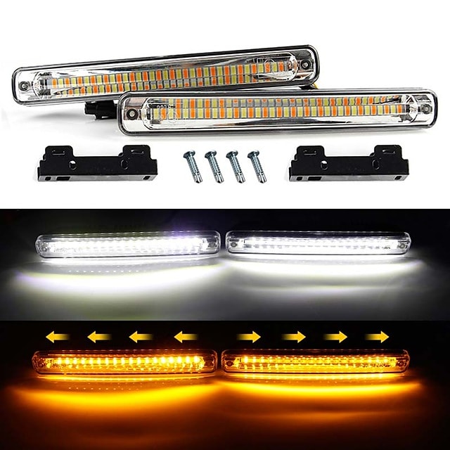 2pcs car DRL led Flowing Waterproof Strip Light DRL Daytime Running Light Turn Signal fog light White turn Amber Headlight 12v #7752773