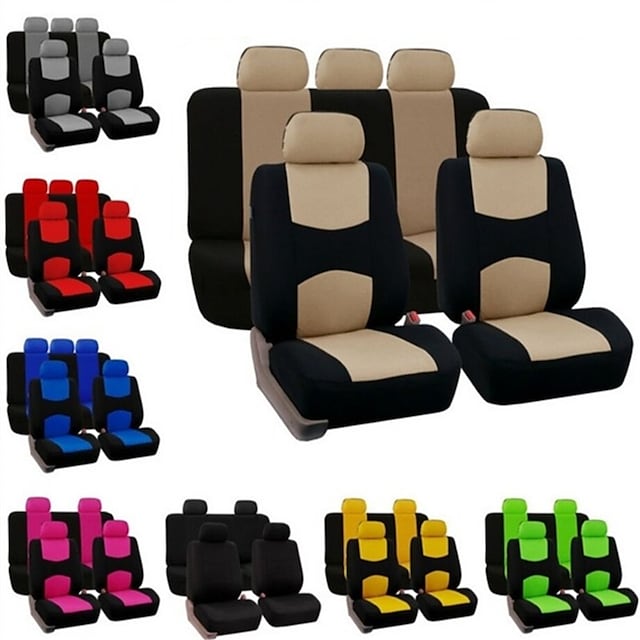 Car Seat Covers Full Set Front and Rear Split Bench Seat Protectors Easy Install with Two-Tone Accent Universal Fit Interior Accessories for5 Passenger Auto Truck Van SUV Side Airbag Compatible with S #8919051