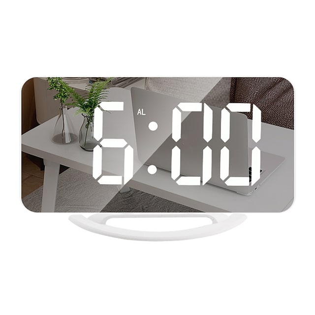 Smart Electronic Digital Alarm Clock LED Mirror Snooze Table 2 USB Output Ports Phone Charging Auto Adjustable Light Clock #8828642