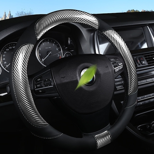 Steering Wheel Cover Style Deluxe Carbon Fiber Universal Car Steering Wheel Protector Anti-Slip Soft Interior Accessories for Women Men fit Car SUV Truck etc 15 inch four Seasons #8961532