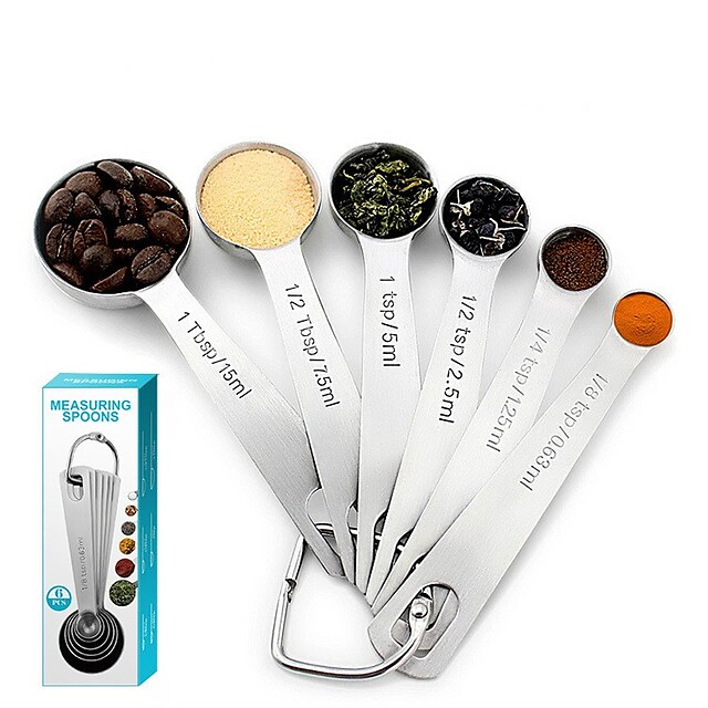 6Pcs Stainless Steel Measuring Spoons Set for Baking Cooking #8066130