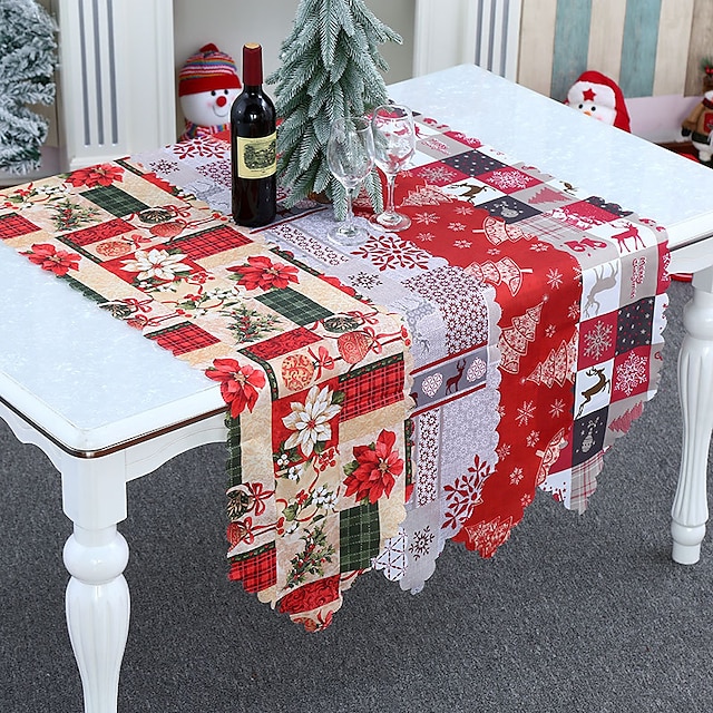 Holidays Party Table Runner Cotton Linen Rustic Table Decor Runners Kitchen Dining Table Decorations for Indoor Outdoor Xmas #8913422