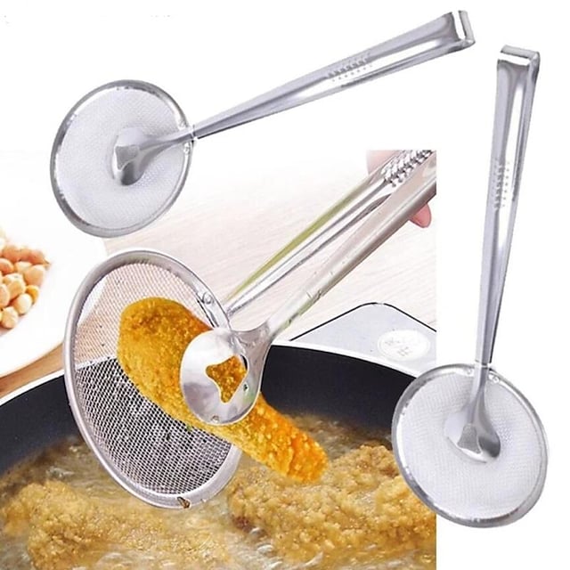 Filter Spoon with Clip Food Kitchen Oil-Frying BBQ Filter Multi-functional Stainless Steel Clamp Strainer Strainer Sets Kitchen Tool #7085959