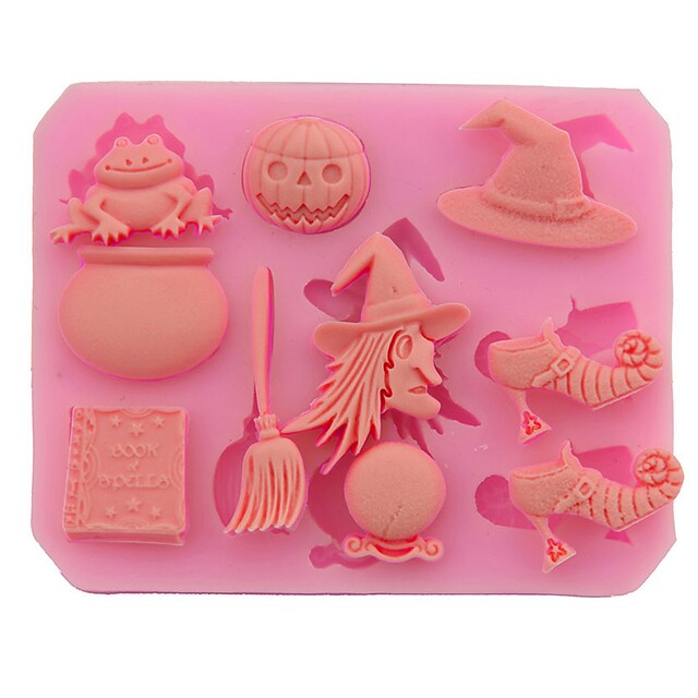 Halloween Pumpkin Broom Witch Shape Silicone Mold Chocolate Fondant Cake Baking Diy Glue Hand Decoration #8823273