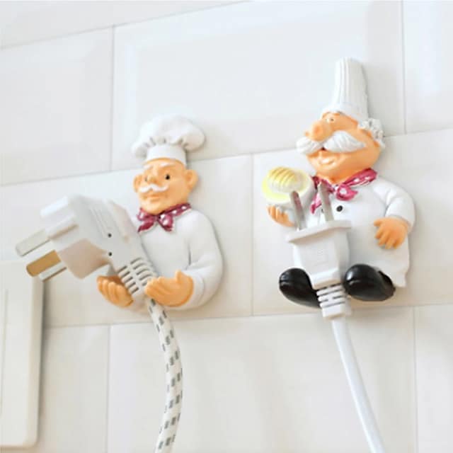 Creative Lovely Cartoon Power Cord Storage Rack Chef Strong Storage Rack Hook Wall Decor Plug Holder #8997436