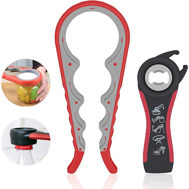 Jar Opener 5 in 1 Multi Function Can Opener Bottle Opener Kit with Silicone Handle Easy to Use for Children Elderly and Arthritis Sufferers #8772241