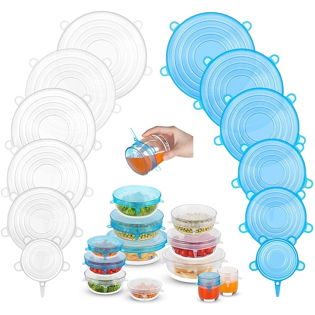 Silicone Stretch Lids 2 Color 24 Packs Zero Waste Reusable Silicon Container Lid for Cover Leftover Food and Fruit or Seal Bowl 6 12 Packs #7922814