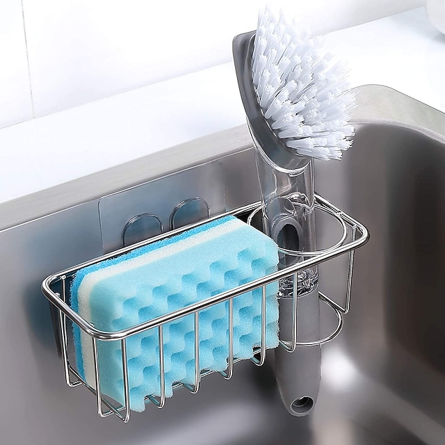 Kitchen Drain Rack Stainless Steel Sponge Brush Holder for Sink Shelf Sponge Storage Organizer Durable Practical #8532742