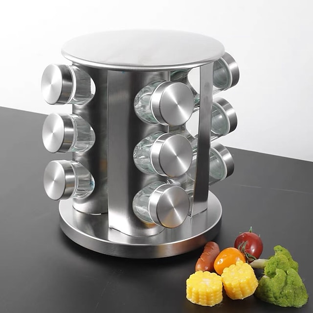 430 Stainless Iron Rotating Seasoning Rack Kitchen Powder Tube Seasoning Rack Supporting Glass Jars #8739181