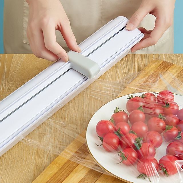 Cling Film Cutter Food Wrap Dispenser Sliding Knife Type Magnetic Wall-mounted Barbecue Tin Foil Cutting Box Home Kitchen Tool #8915403