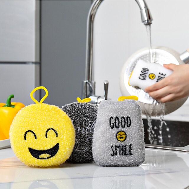 4 Pieces Set Cartoon Dishwashing Sponge Wiping Scouring Pad Decontamination Kitchen Supplies Brush Pot Double-sided Dishwashing Cloth Cleaning Brush #8813111