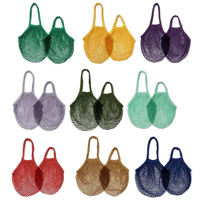 Portable Supermarket Shopping Bag Woven Mesh Pocket Fruit Bunch Mouth Mesh Storage Bag Reusable #9020760