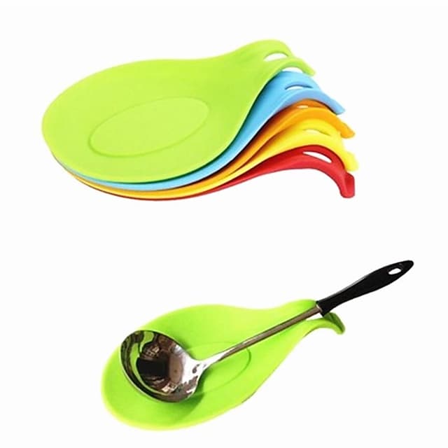 Silicone Spoon Insulation Mat Silicone Heat Resistant Placemat Drink Glass Coaster Tray Spoon Pad Kitchen Tool Random Color for Restaurant Home Cook #4305992