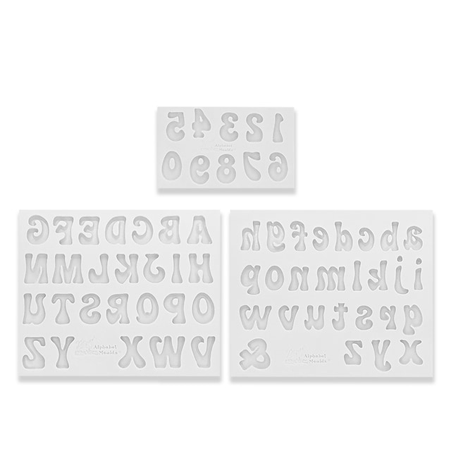 Set of 3 DIY Silicone Mold Capital Lowercase Letter Number Silicone Mold Fondant Mold Cake Decoration Chocolate Baking Mold #8104572