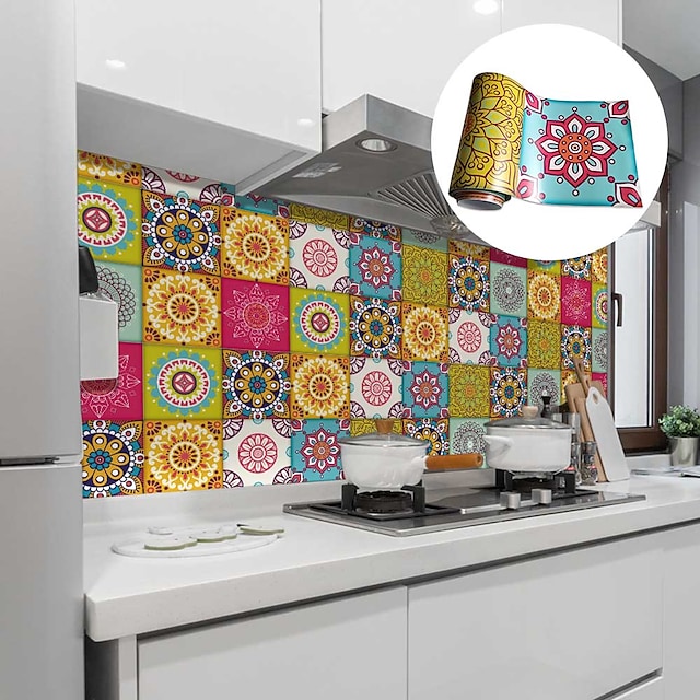 Creative Kitchen Oil and Waterproof Tile Stickers Self-adhesive Removable Moroccan Style Environmental Protection Wall Stickers #8145128