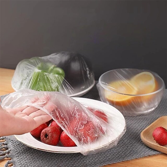 100-Piece Disposable Food Cover Plastic Wrap Elastic Food Lids for Fruit Bowls Cups Caps Storage Kitchen Fresh Keeping Saver Bag #8746839