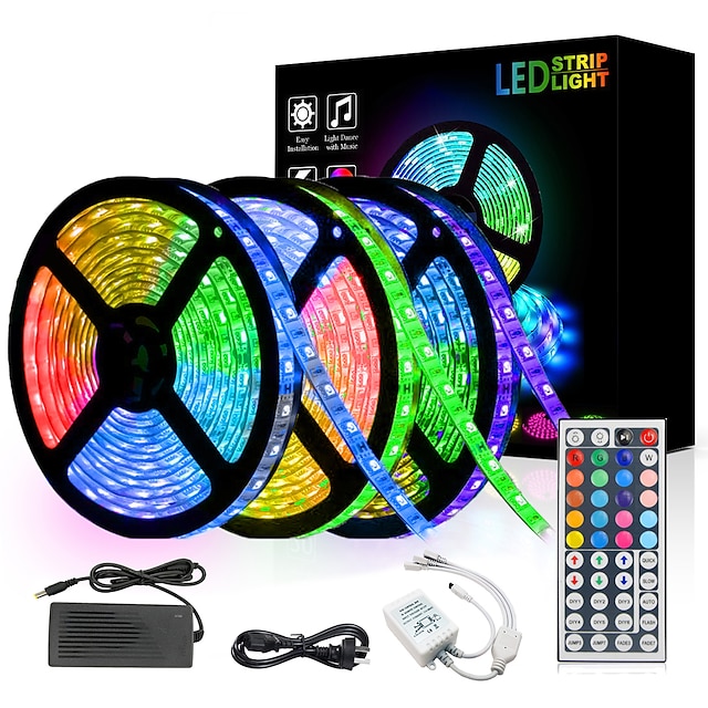 15m 3x5m LED Light Strips RGB Tiktok Lights 5050 SMD 450 Leds 10mm Strip Fexible Light Led Tape not-waterproof DC 12V 450leds with 44key IR Remote Controller Kit #5441360