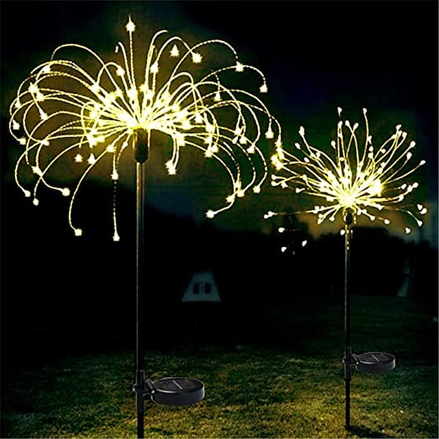 LED Solar Firework Lights Outdoor Solar Lights 2pcs Set Outdoor Waterproof Fairy Garland 90 120 150 LEDs Light String Garden Lawn Street Landscape Christmas Decoration #8573392