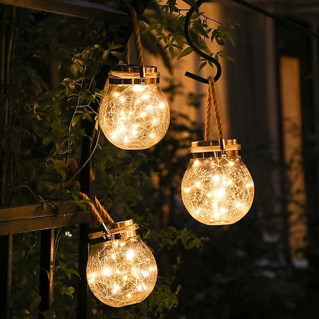 Solar Lights Lanterns Outdoor Hanging Crack Lights Waterproof 30LEDs Solar Countyard Light for Garden Balcony Holiday Outdoor Sandy Beach Camping Decorative Lighting #8988669