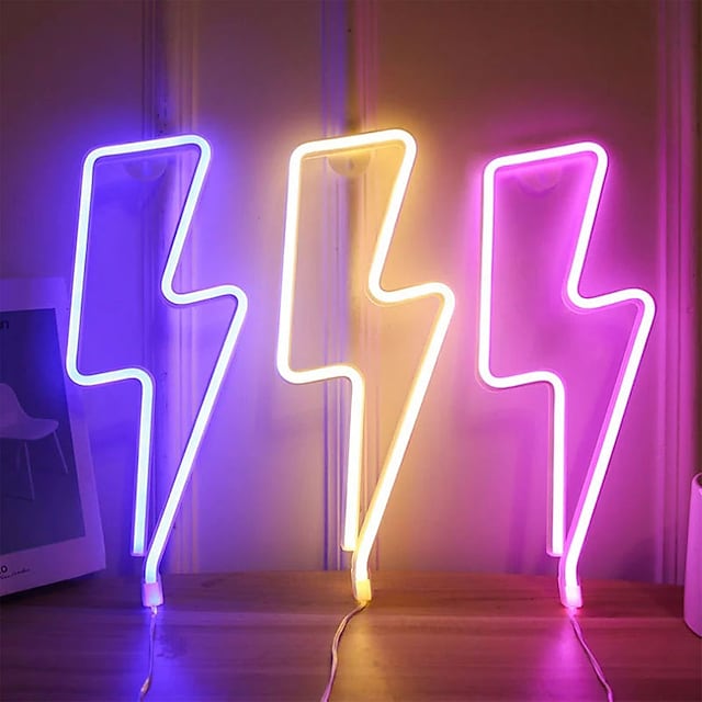 LED Neon Light Lightning Shape Night Light INS Christmas Party Wedding Decoration Home Gift USB or Battery Operated Wall Decoration Lamp #8568054