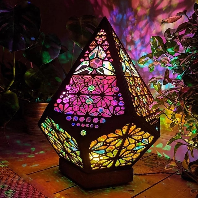 Ramadan Eid Lights Turkish Moroccan Mosaic Floor Lamp Bohemian Diamond Polar Star Starry Sky Light Atmosphere Projection Night Lamp Home Bedroom Festival Fancy Background Lighting USB Powered #8984980