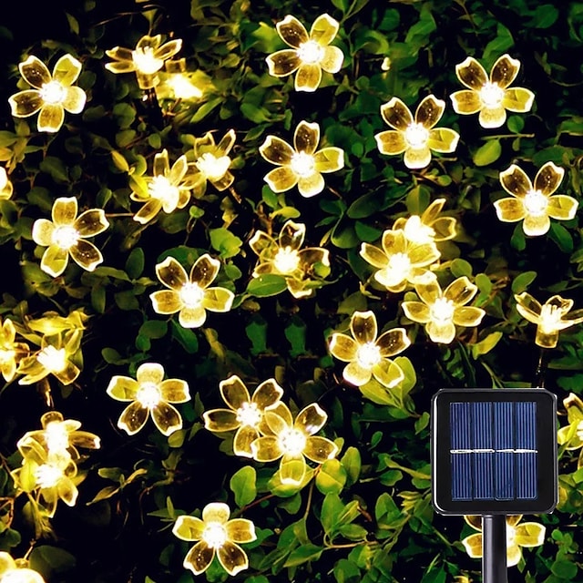 Solar LED String Lights Solar Outdoor Lights 6.5m 30LEDs Cherry Blossom Outdoor Waterpoof 8 Mode Warm White Colorful White Outdoor Waterproof Fairy Light Christmas Wedding Holiday Decoration Lamp #8548281