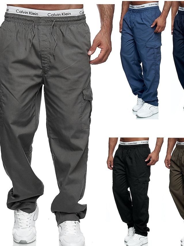 Men's Cargo Casual / Sporty Pants Trousers Drawstring Elastic Waist Full Length Pants Casual Sports Inelastic Solid Color Outdoor Sports Mid Waist Blue Black Dark Gray Brown Navy Blue S M L XL XXL #8792624