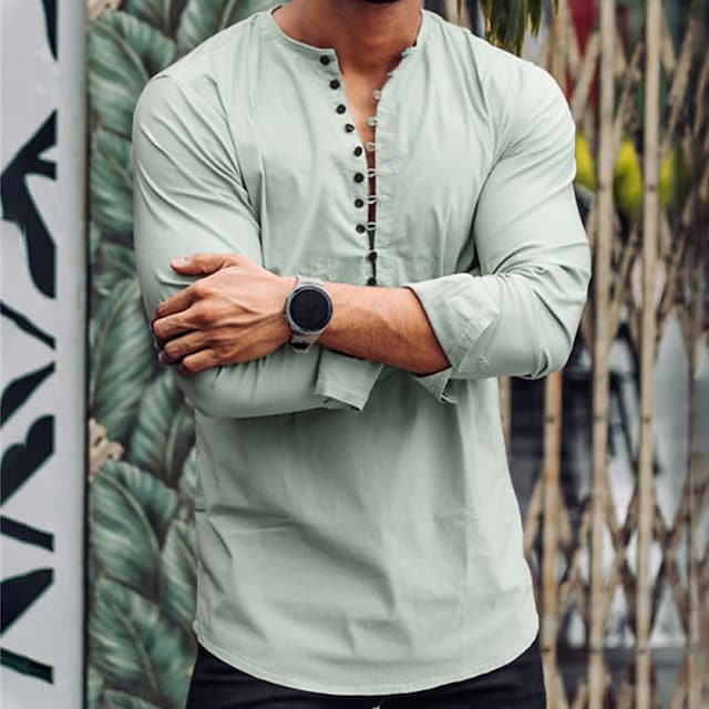 Men's Henley Shirt Solid Color Henley Street Casual Button-Down Long Sleeve Tops Casual Fashion Breathable Comfortable Green #9033266