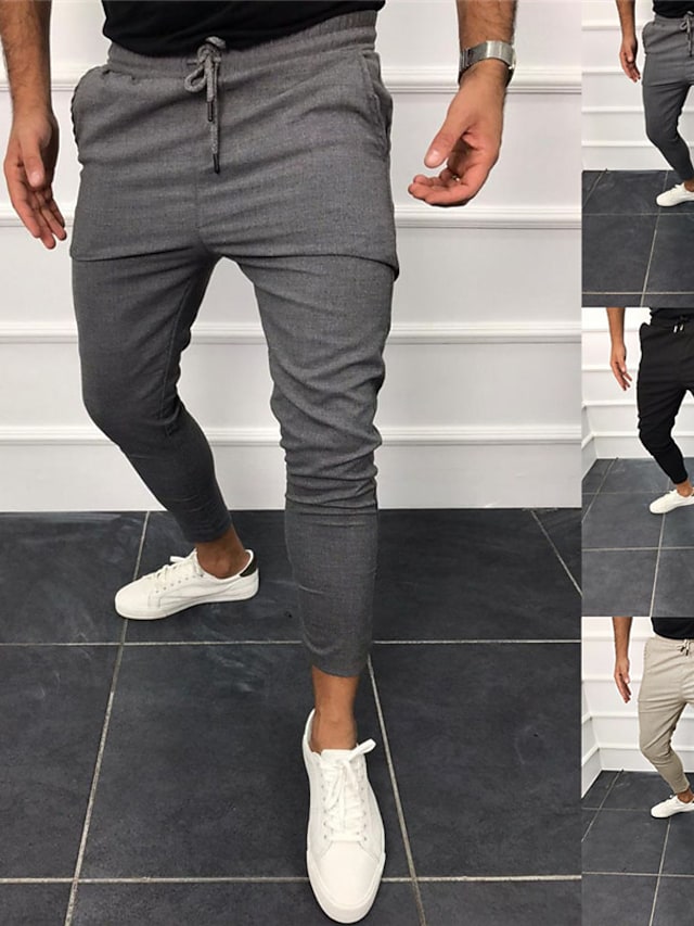 Men's Casual Trousers Chinos Pocket Elastic Waist Elastic Drawstring Design Full Length Pants Casual Daily Micro-elastic Solid Color Breathable Outdoor Mid Waist Black Khaki Dark Gray L XL XXL 3XL #8906035