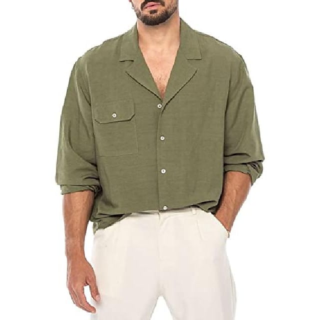 Mens Long Sleeve Linen Shirts Casual Button Down Shirts Summer Beach Vacation Shirts for Men Green #9008614