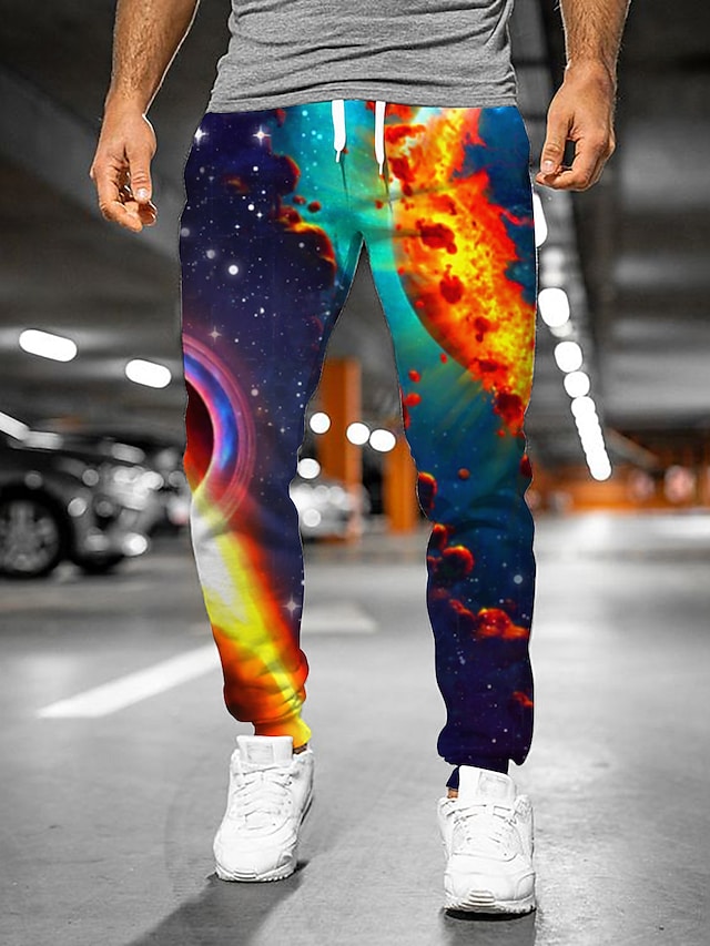 Men's Designer Casual / Sporty Jogger Sweatpants Trousers 3D Print Drawstring Elastic Waist Full Length Pants Casual Daily Micro-elastic Rainbow Galaxy Outdoor Sports Mid Waist Rainbow S M L XL XXL #8955159