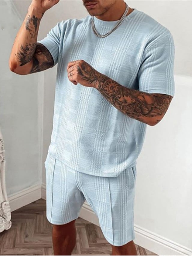 Men's Shirt Suits Shirt Solid Color Round Neck Casual Daily Short Sleeve Tops Casual Fashion Breathable Comfortable Blue #8633184