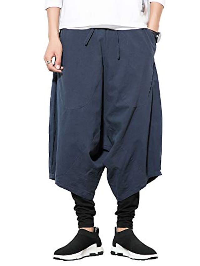 men's harem pants baggy wide leg hip hop trousers drop crotch yoga joggers cotton elastic waist sweatpants #8837532