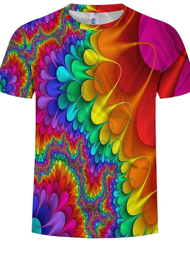 Men's T shirt Shirt Graphic Abstract Round Neck Print Tops Rainbow #7334504