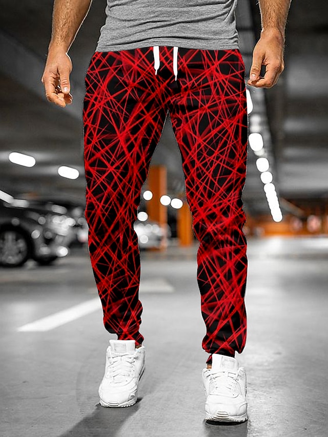 Men's Designer Casual / Sporty Jogger Sweatpants Trousers 3D Print Drawstring Elastic Waist Full Length Pants Casual Daily Micro-elastic Graphic Abstract Outdoor Sports Mid Waist Red S M L XL XXL #8955161