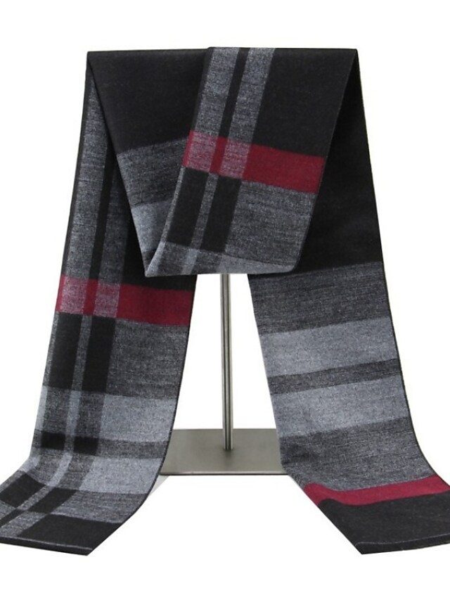 Men's Rectangle Scarf Daily Outdoor As the Picture Scarf Color Block / Winter #8880834