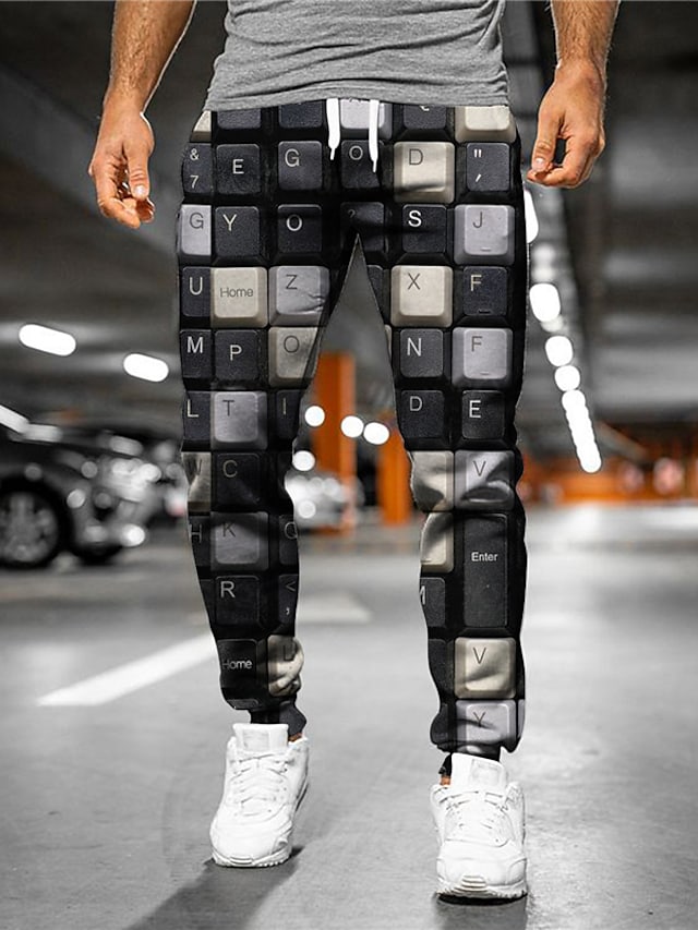 Men's Designer Casual / Sporty Jogger Sweatpants Trousers 3D Print Elastic Drawstring Design Full Length Pants Daily Leisure Sports Micro-elastic Plaid Graphic Breathable Soft Mid Waist Black S M L #8982074