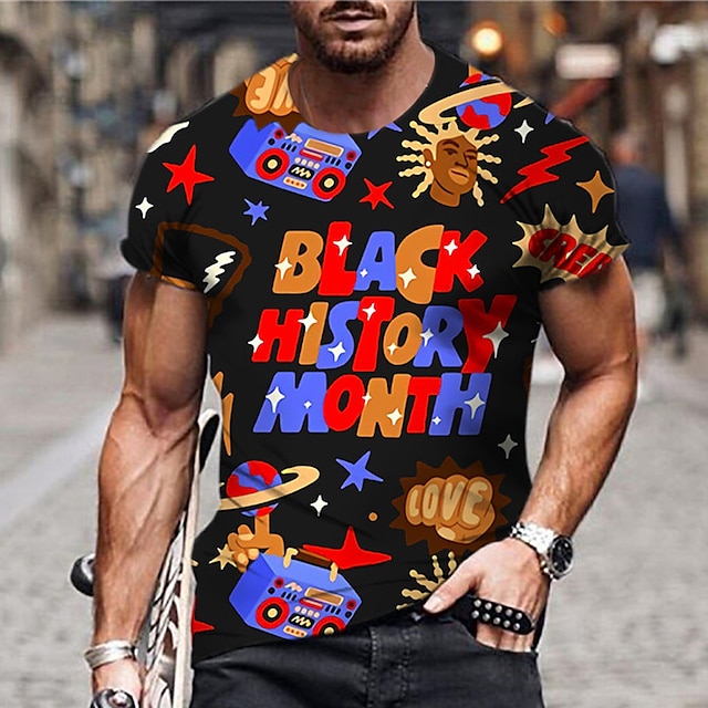 Men's Unisex T shirt 3D Print Graphic Prints Letter Crew Neck Black History Month Street Daily Print Short Sleeve Tops Casual Designer Big and Tall Sports Black #8985922