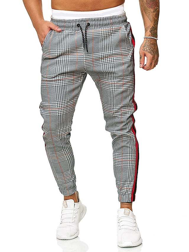 Men's Casual / Sporty Chino Pants Full Length Pants Business Daily Micro-elastic Lattice Mid Waist Gray S M L XL XXL / Drawstring #8583974