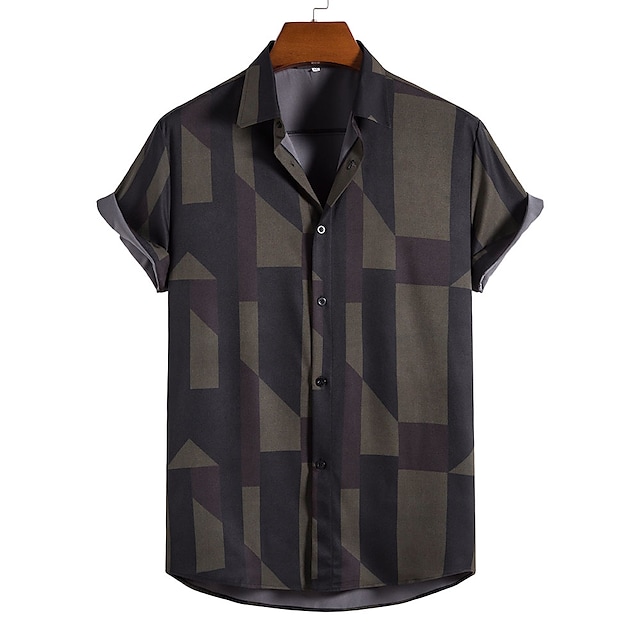 Men's Shirt Geometric Argyle Classic Collar Casual Daily Short Sleeve Tops Casual Fashion Dark Green #9006761