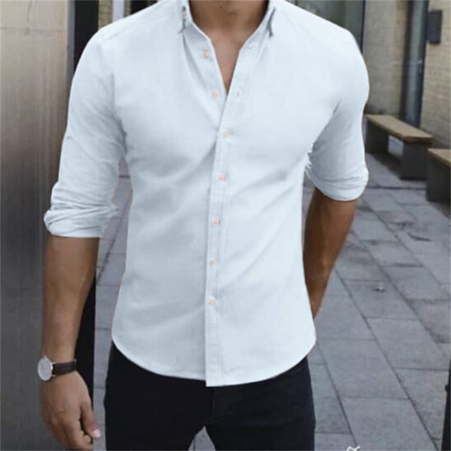 Men's Shirt Solid Color Turndown Street Casual Button-Down Long Sleeve Tops Casual Fashion Breathable Comfortable White Black Brown #9033258