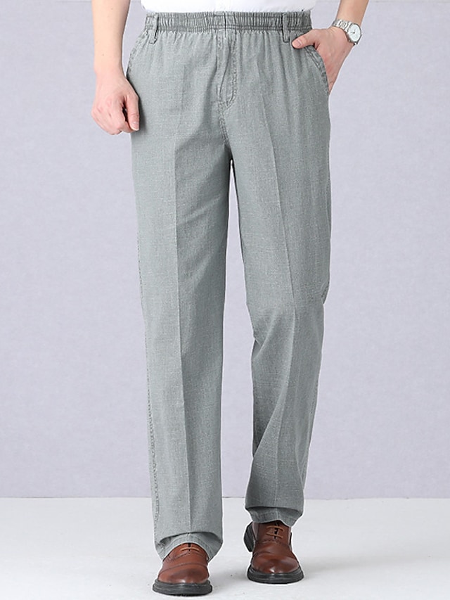 Men's Casual Trousers Chinos Pocket Full Length Pants Casual Daily Micro-elastic Solid Color Breathable Outdoor Mid Waist Blue Green Light Grey Dark Gray XL XXL 3XL 4XL 5XL / Summer / Elasticity #8906053