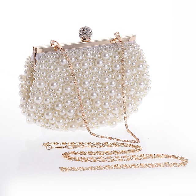 Women's Evening Bag Bridal Purse Evening Bag Polyester Alloy Pearls Crystals Pearl Rhinestone Party / Evening Daily White Almond #8931720